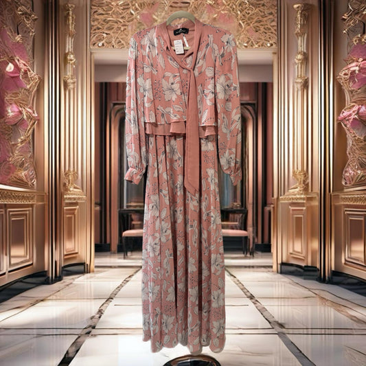 Women’s Dress Long Sleeve Peach Floral - Size 38 - D017